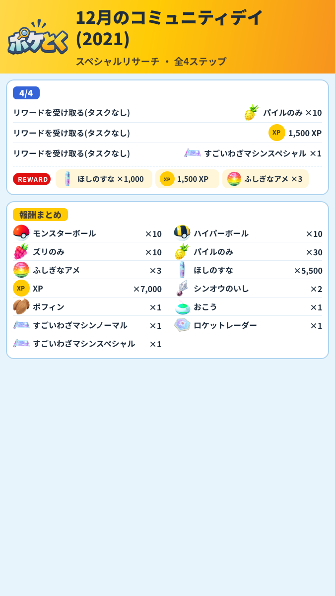 12月のコミュニティデイ(2021) スペシャルリサーチ攻略のまとめ画像 (2/2)