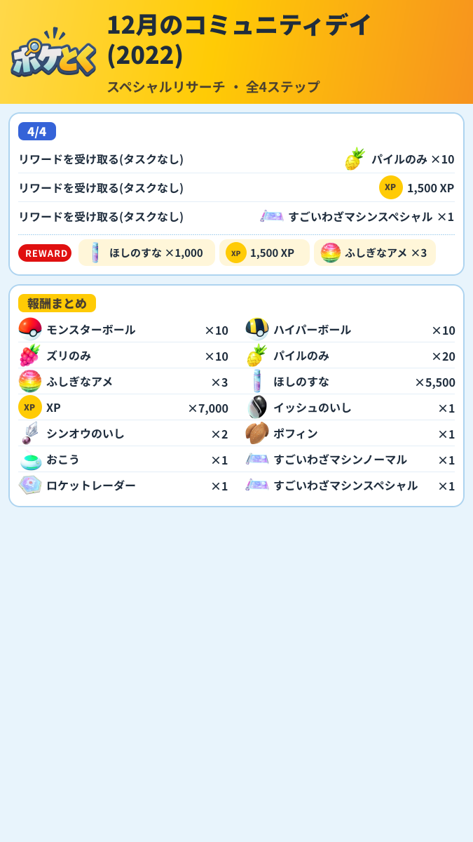 12月のコミュニティデイ(2022) スペシャルリサーチ攻略のまとめ画像 (2/2)