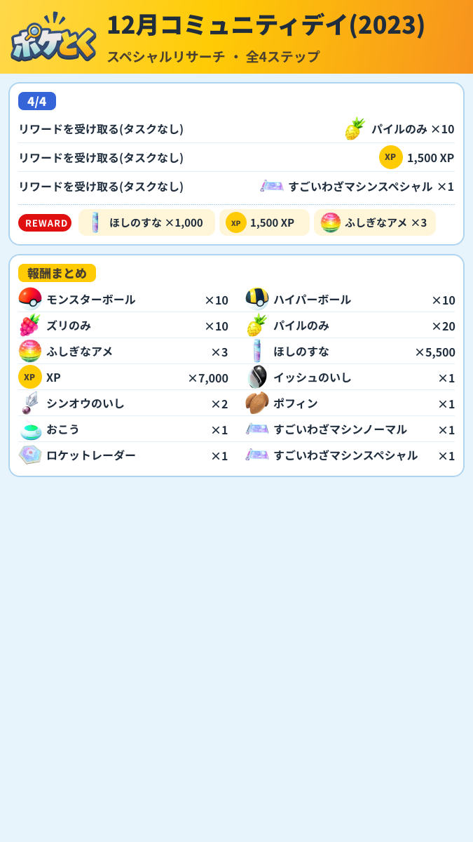 12月コミュニティデイ(2023) スペシャルリサーチ攻略のまとめ画像 (2/2)