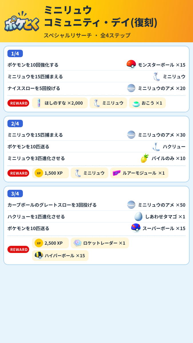 ミニリュウ コミュニティ・デイ(復刻) スペシャルリサーチ攻略のまとめ画像 (1/2)