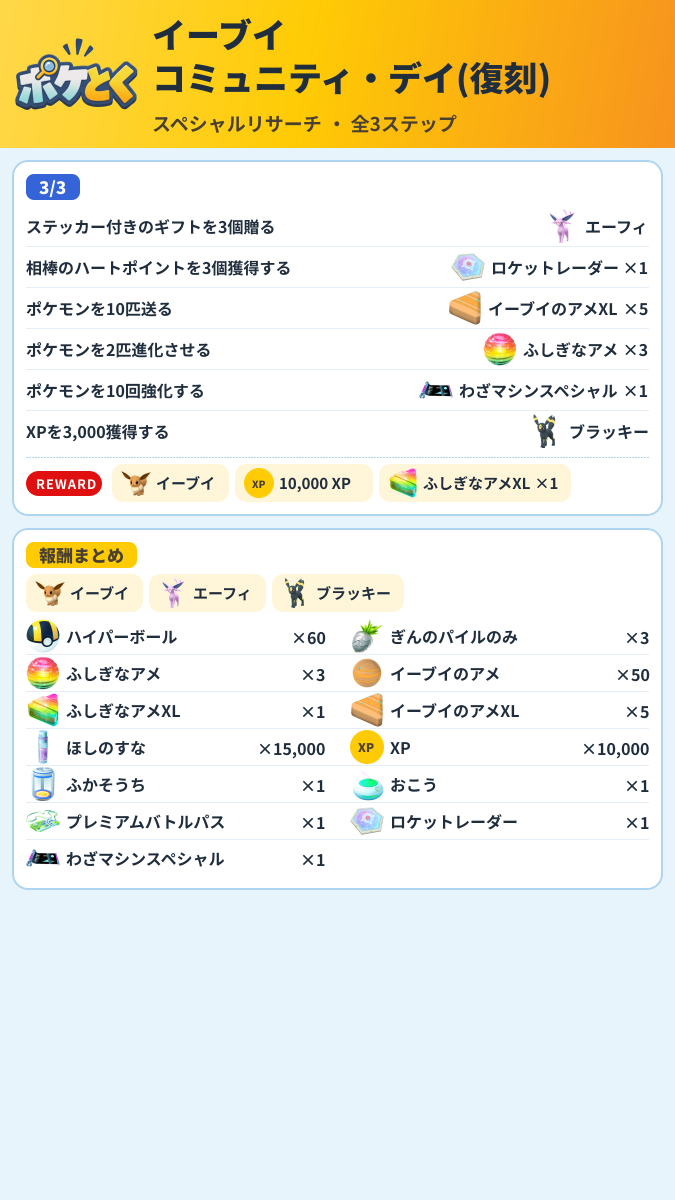 イーブイ コミュニティ・デイ(復刻) スペシャルリサーチ攻略のまとめ画像 (2/2)