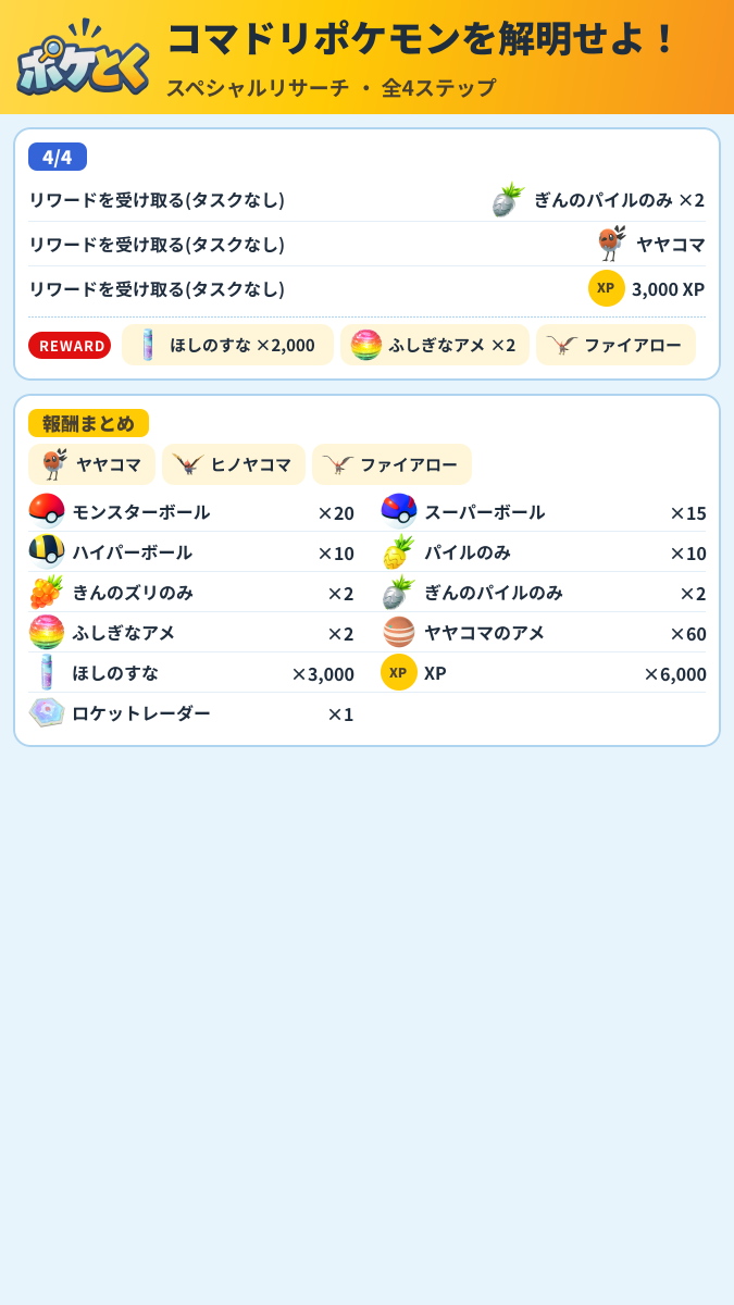 コマドリポケモンを解明せよ! スペシャルリサーチ攻略のまとめ画像 (2/2)