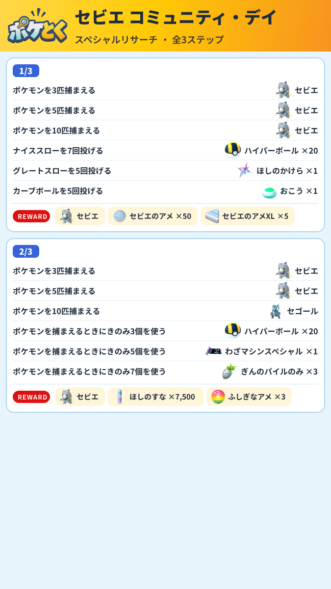 セビエ コミュニティ・デイ スペシャルリサーチ攻略のまとめ画像 (1/2)