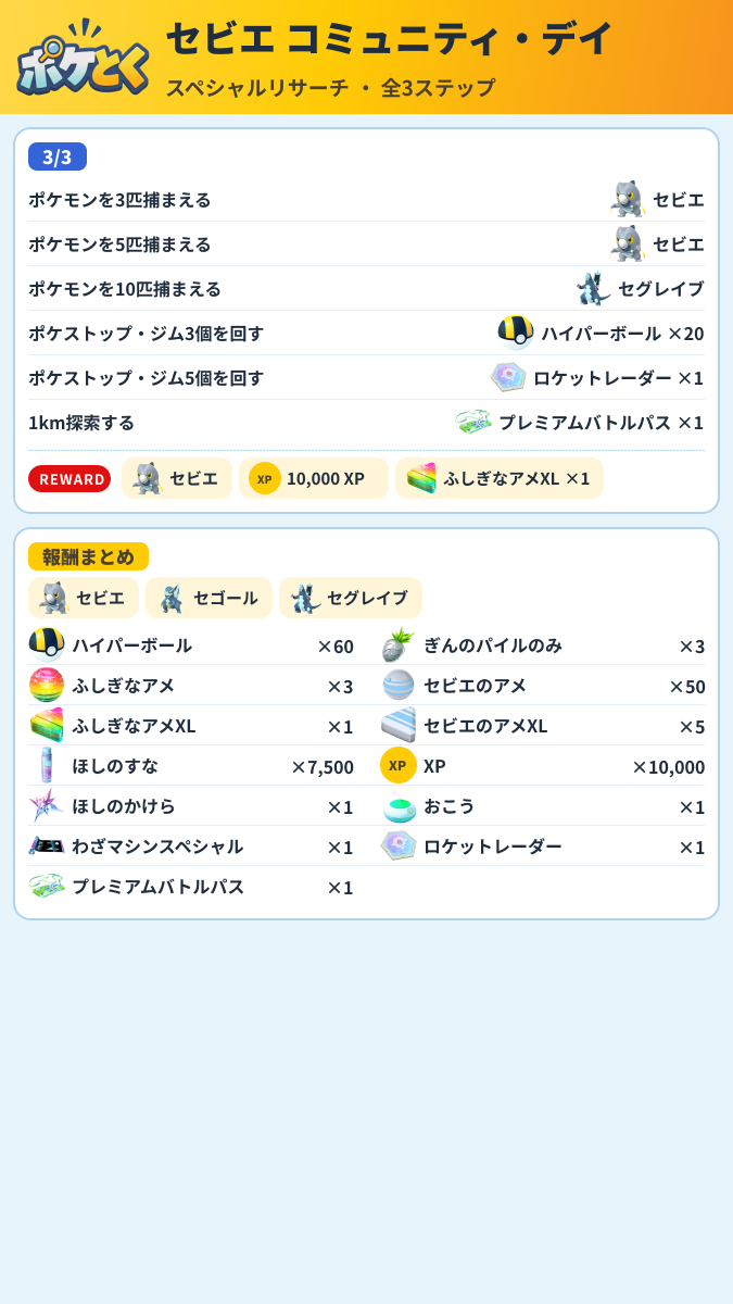 セビエ コミュニティ・デイ スペシャルリサーチ攻略のまとめ画像 (2/2)
