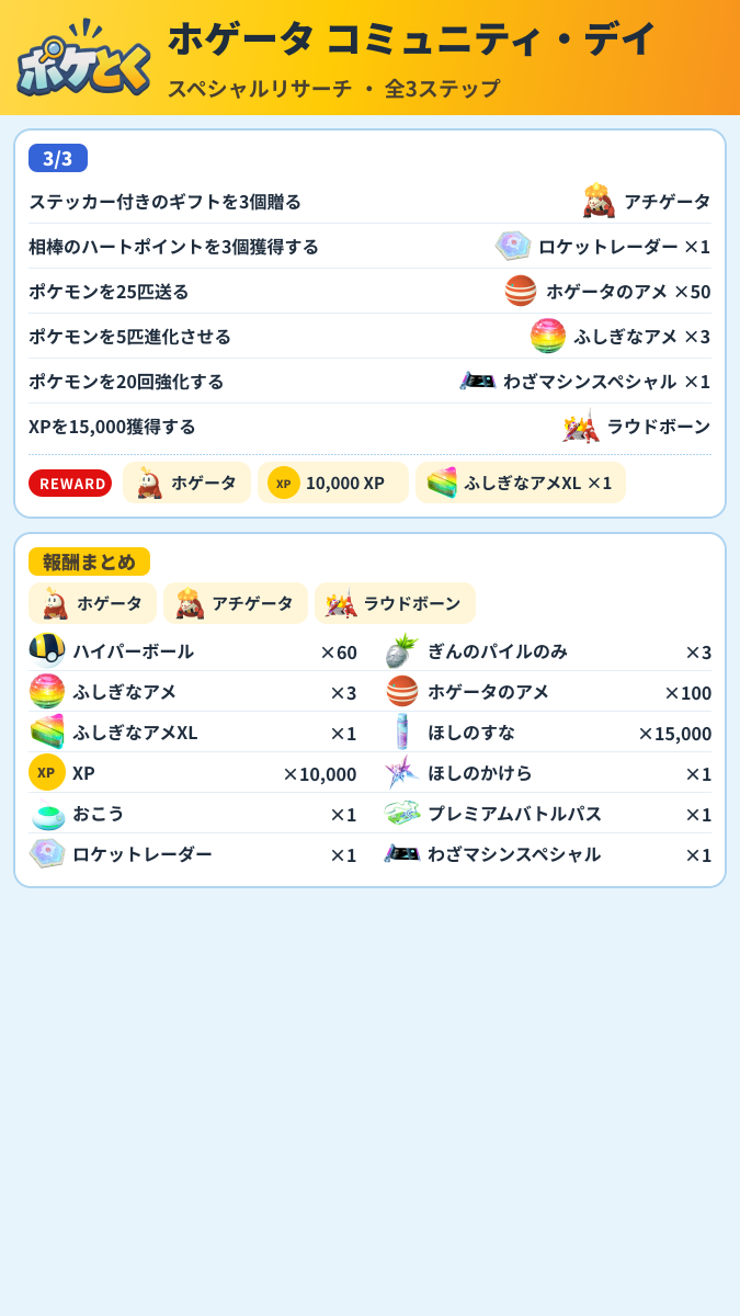 ホゲータ コミュニティ・デイ スペシャルリサーチ攻略のまとめ画像 (2/2)