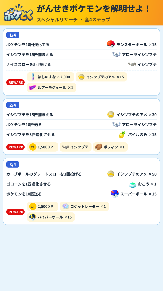がんせきポケモンを解明せよ! スペシャルリサーチ攻略のまとめ画像 (1/2)