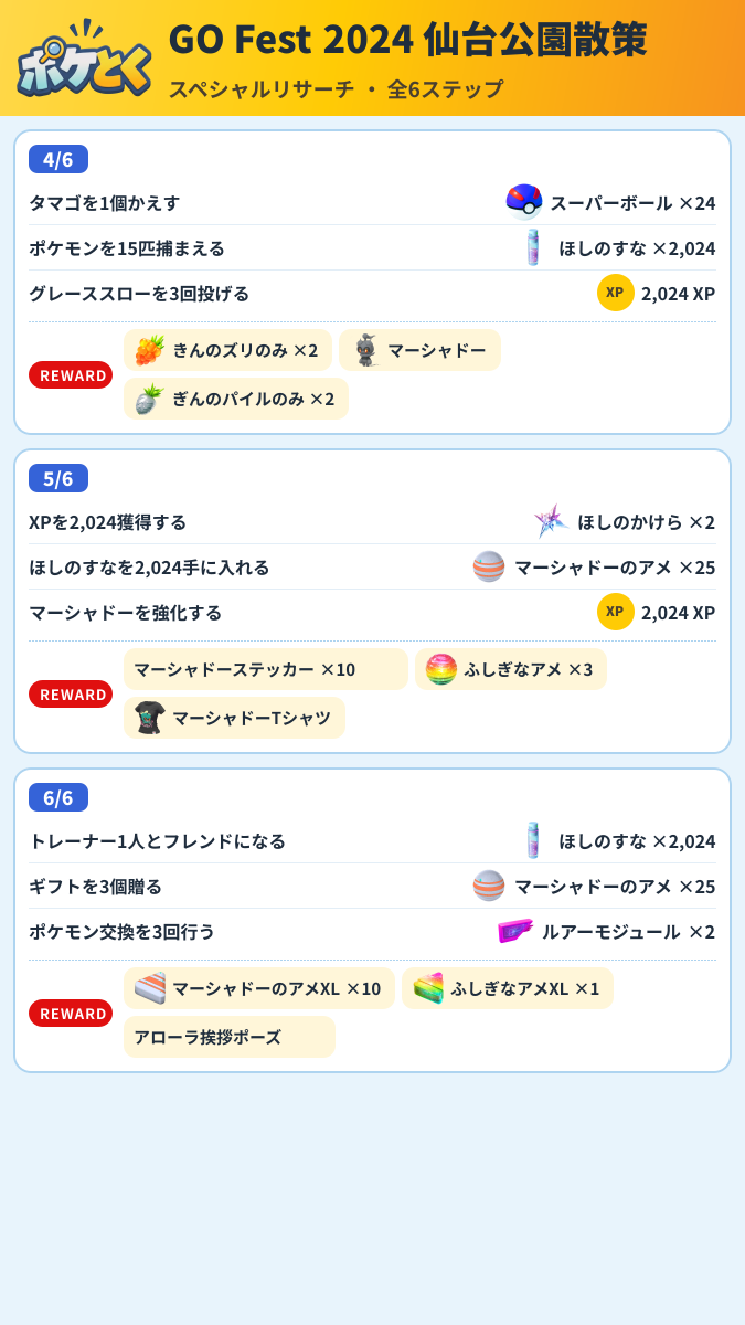 GO Fest 2024 仙台公園散策 スペシャルリサーチ攻略のまとめ画像 (2/3)