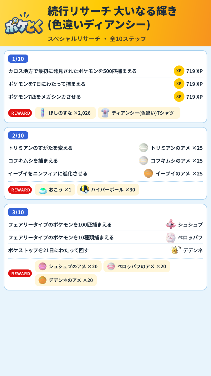 続行リサーチ 大いなる輝き(色違いディアンシー) スペシャルリサーチ攻略のまとめ画像 (1/5)