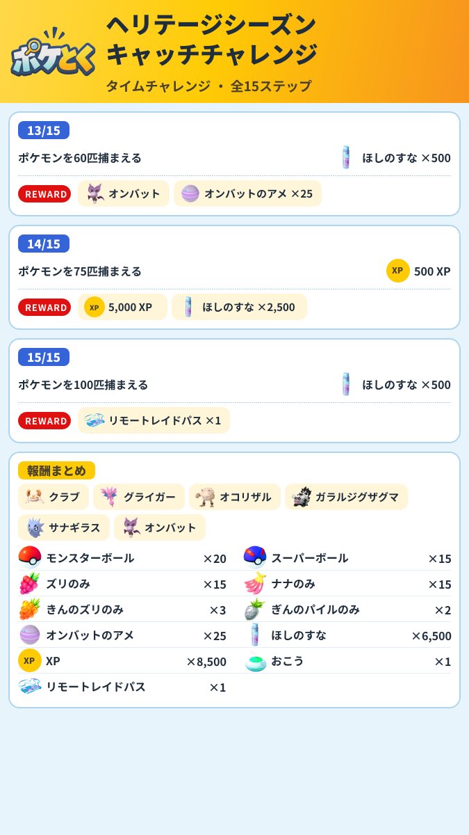 ヘリテージシーズン キャッチチャレンジ タイムチャレンジ攻略のまとめ画像 (3/3)