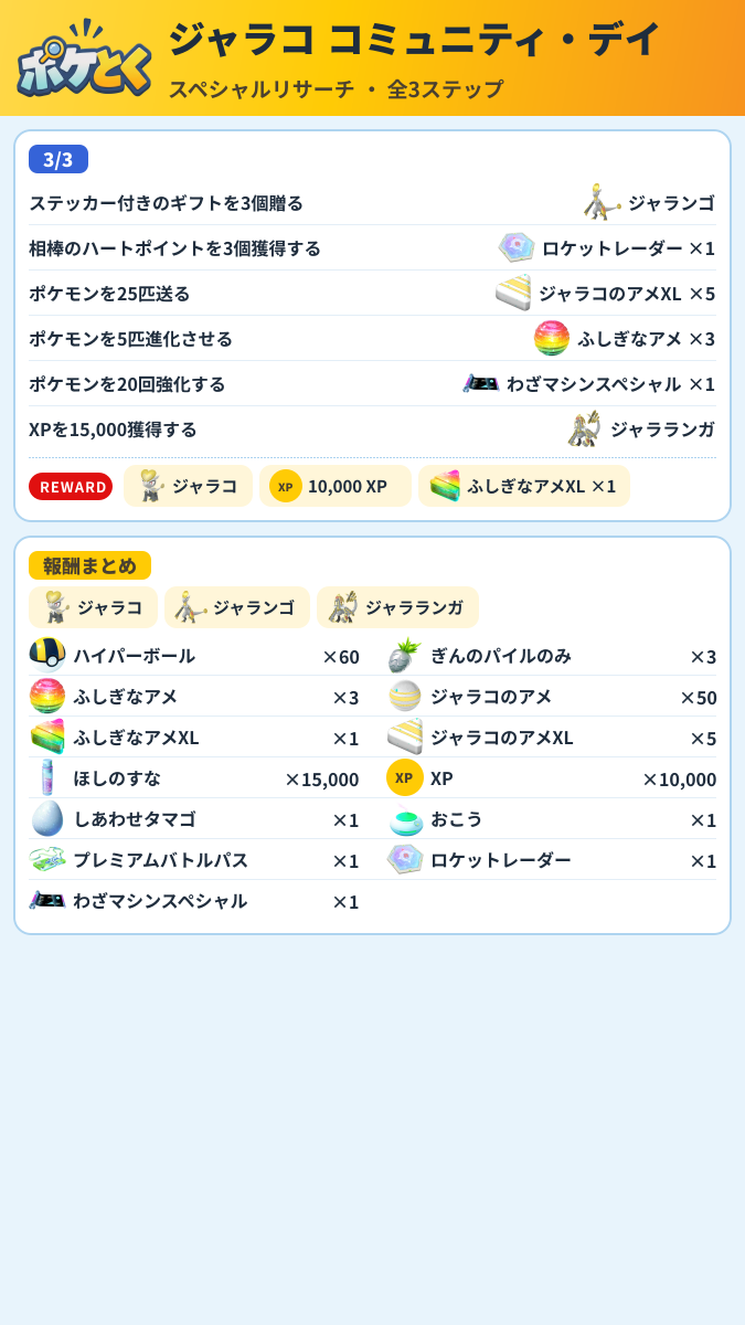 ジャラコ コミュニティ・デイ スペシャルリサーチ攻略のまとめ画像 (2/2)