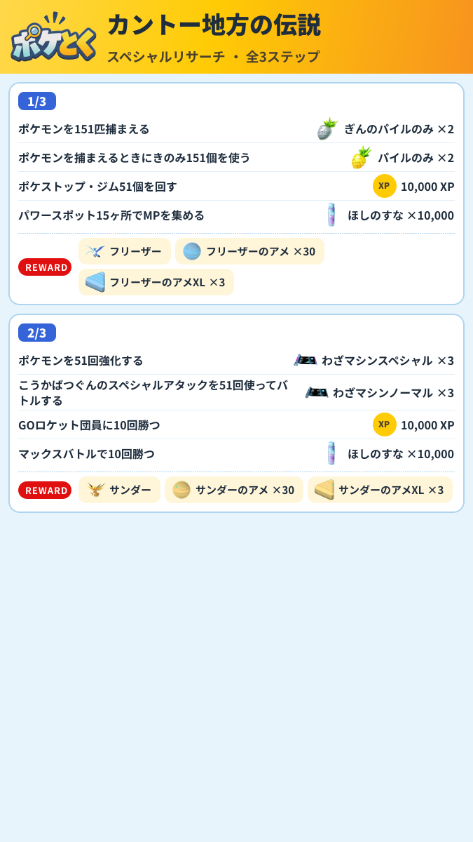 カントー地方の伝説 スペシャルリサーチ攻略のまとめ画像 (1/2)