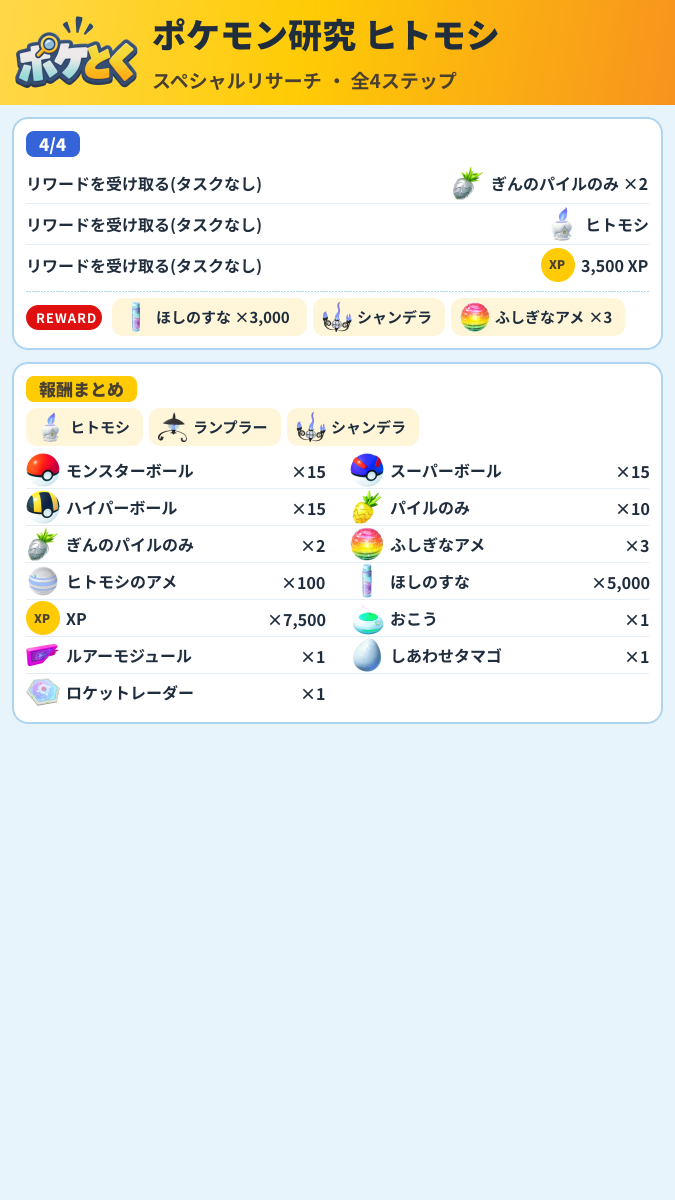 ポケモン研究 ヒトモシ スペシャルリサーチ攻略のまとめ画像 (2/2)