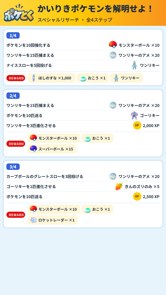 かいりきポケモンを解明せよ! スペシャルリサーチ攻略のまとめ画像 (1/2)