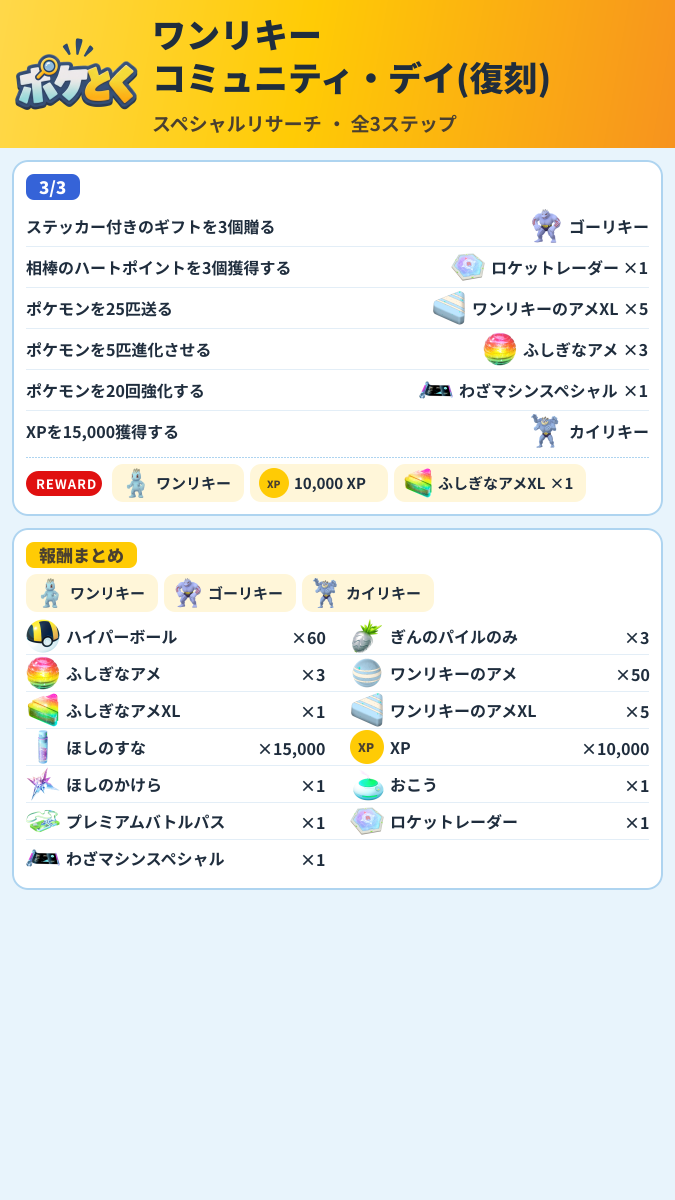 ワンリキー コミュニティ・デイ(復刻) スペシャルリサーチ攻略のまとめ画像 (2/2)
