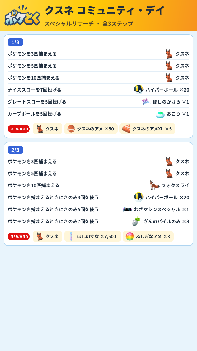 クスネ コミュニティ・デイ スペシャルリサーチ攻略のまとめ画像 (1/2)