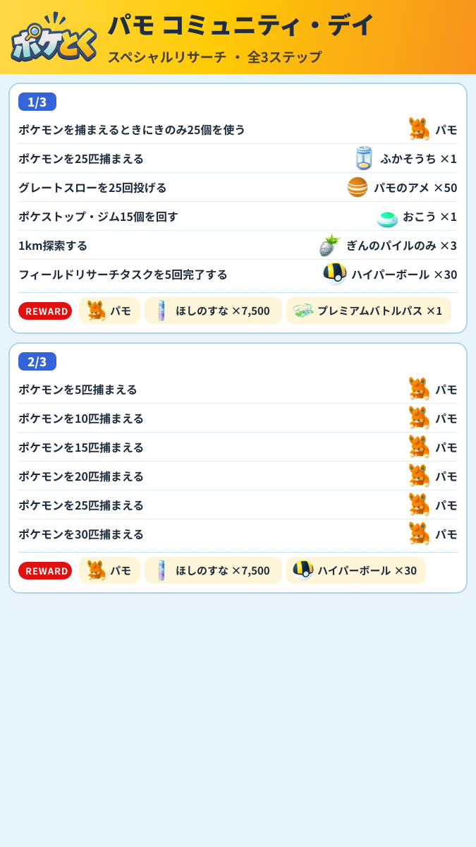 パモ コミュニティ・デイ スペシャルリサーチ攻略のまとめ画像 (1/2)