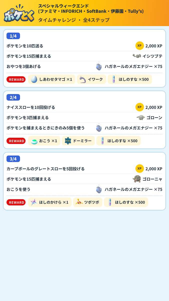 スペシャルウィークエンド(ファミマ・INFORICH・SoftBank・伊藤園・Tully's) タイムチャレンジ攻略のまとめ画像 (1/2)