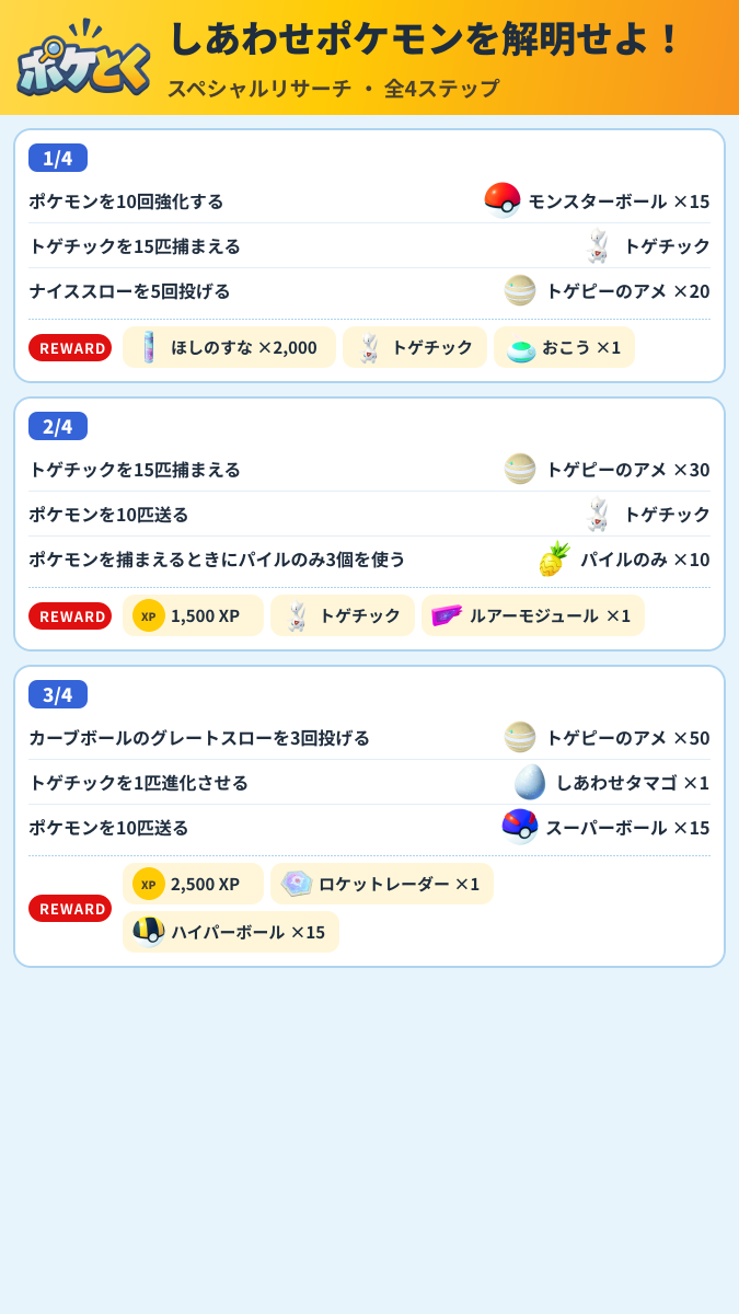 しあわせポケモンを解明せよ! スペシャルリサーチ攻略のまとめ画像 (1/2)