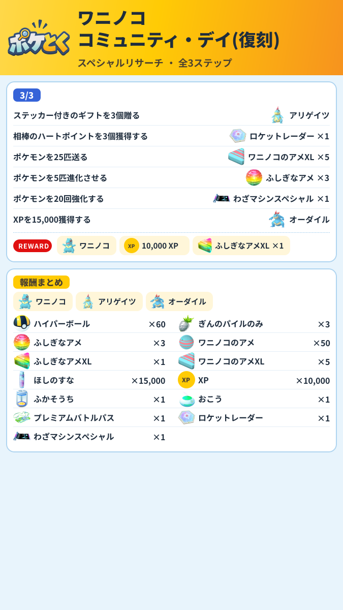 ワニノコ コミュニティ・デイ(復刻) スペシャルリサーチ攻略のまとめ画像 (2/2)