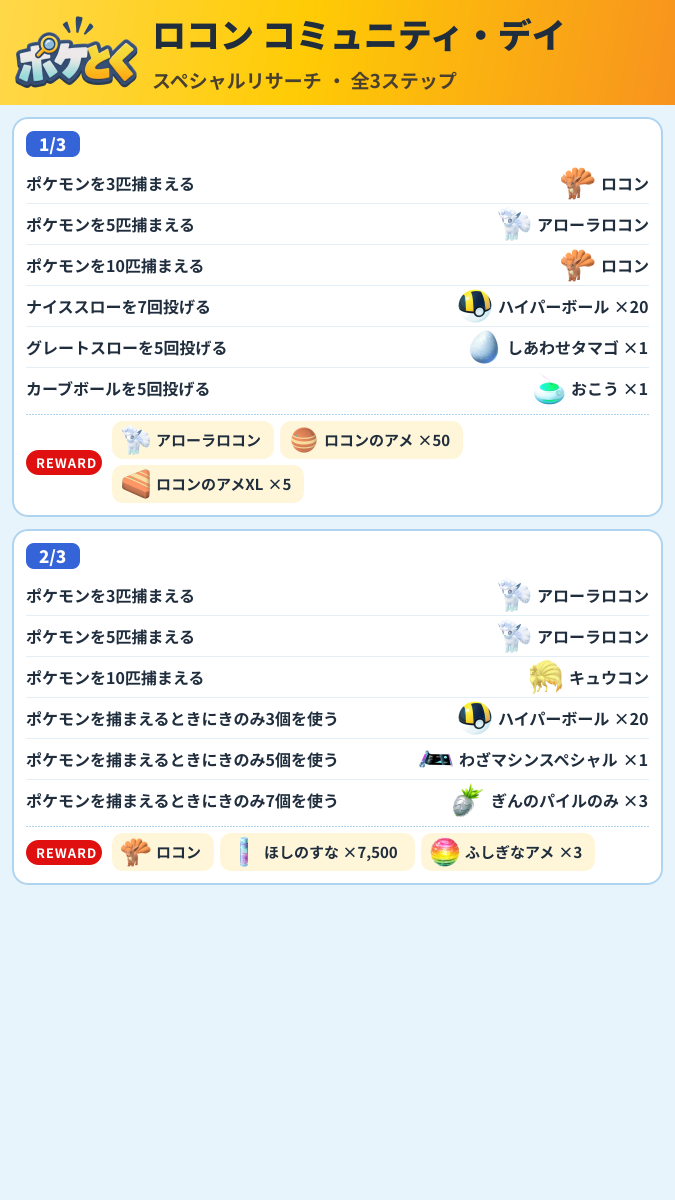 ロコン コミュニティ・デイ スペシャルリサーチ攻略のまとめ画像 (1/2)